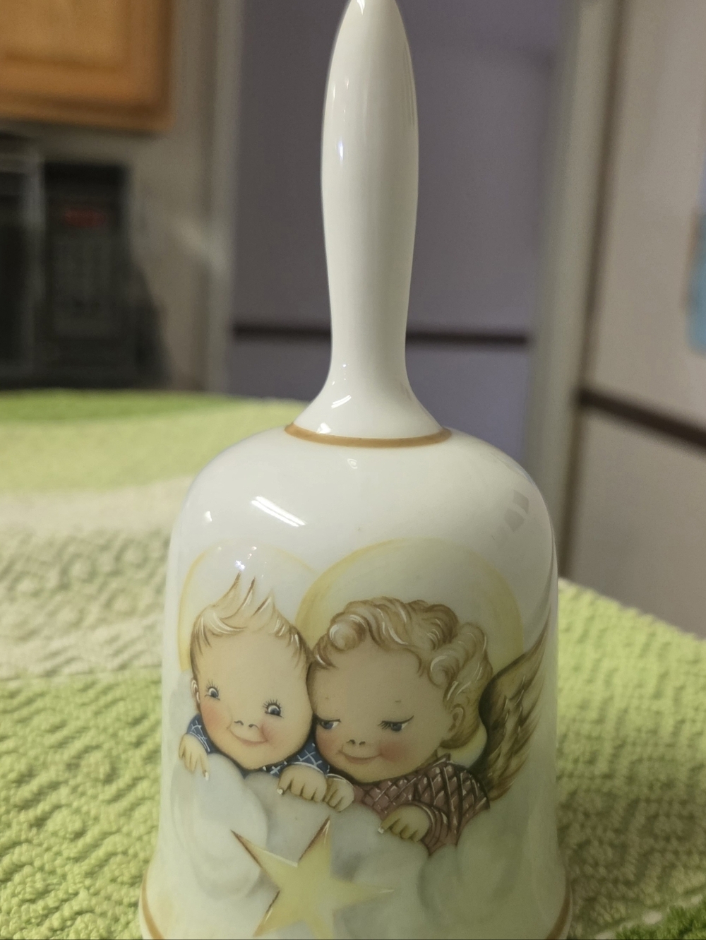 Sister Berta Hummel Porcelain Cheerful Cherubs Bell with Gold Trim - White1988